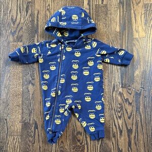 Mini Rodini Navy and Yellow Monkey Print Footie